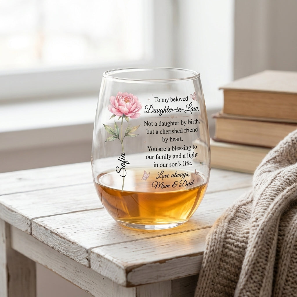To My Beloved Daughter-in-Law Personalized 15OZ Clear Wine Glass