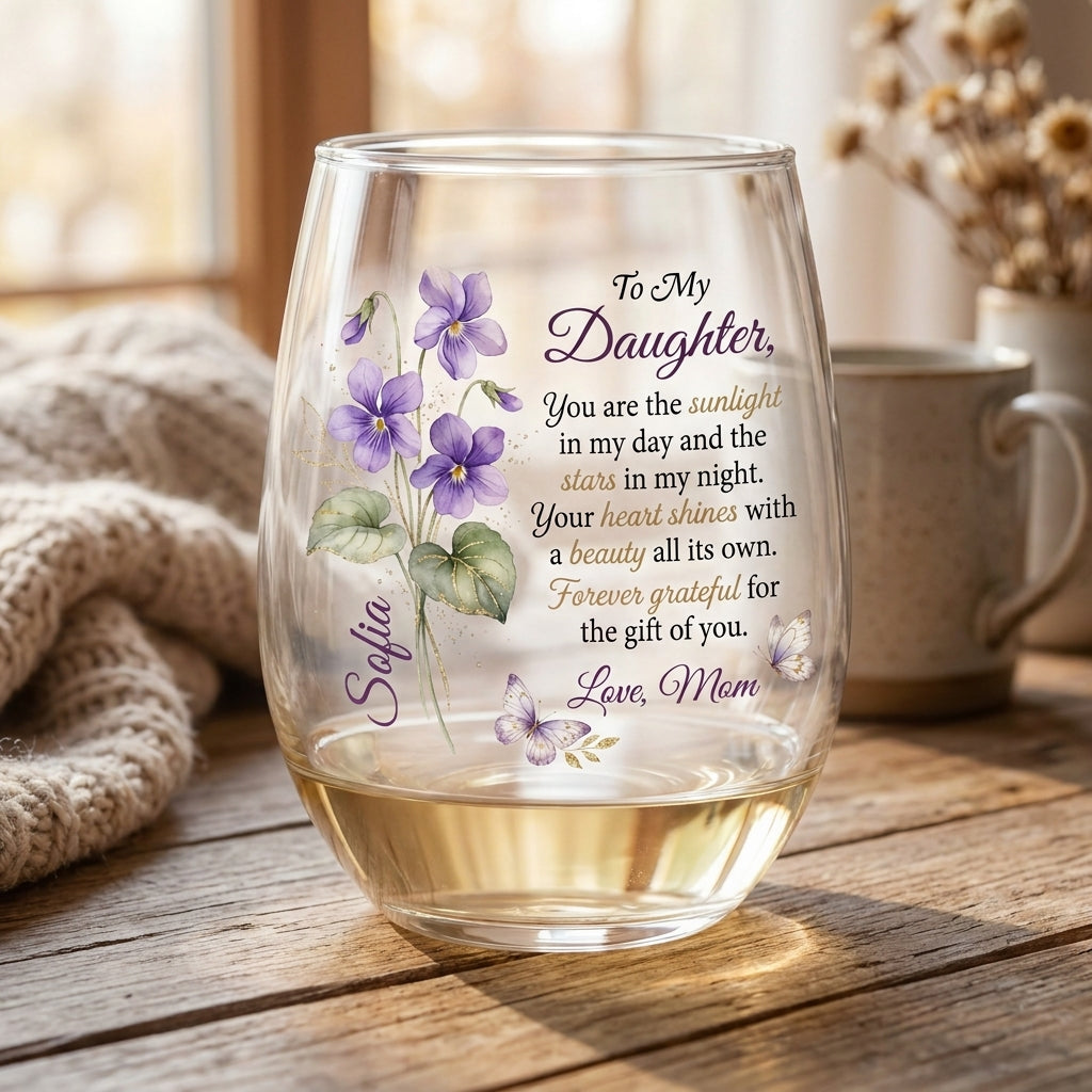 To My Daughter You Are My Sunlight  Personalized 15OZ Clear Wine Glass