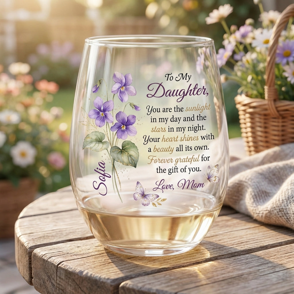 To My Daughter You Are My Sunlight  Personalized 15OZ Clear Wine Glass