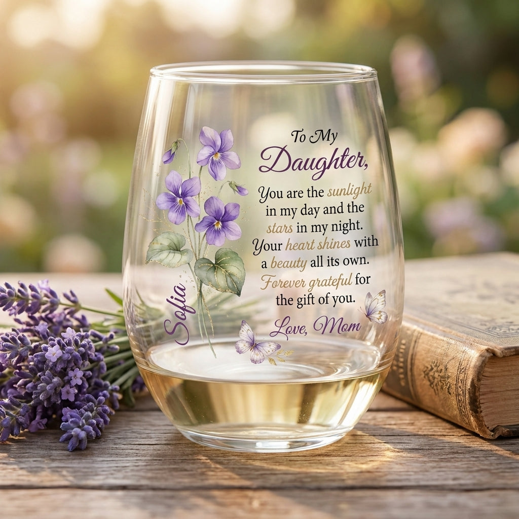 To My Daughter You Are My Sunlight  Personalized 15OZ Clear Wine Glass