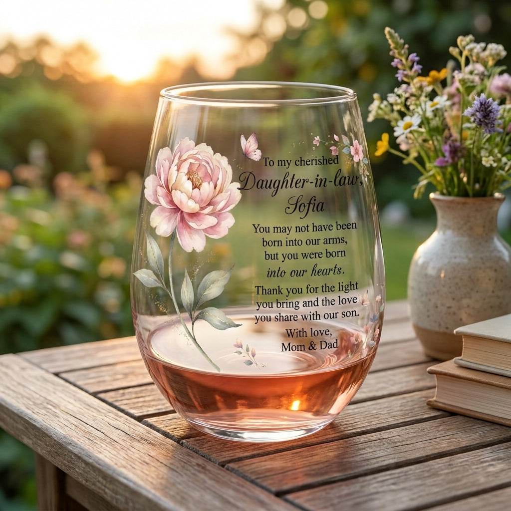 To My Cherished Daughter-in-Law  Personalized 15OZ Clear Wine Glass