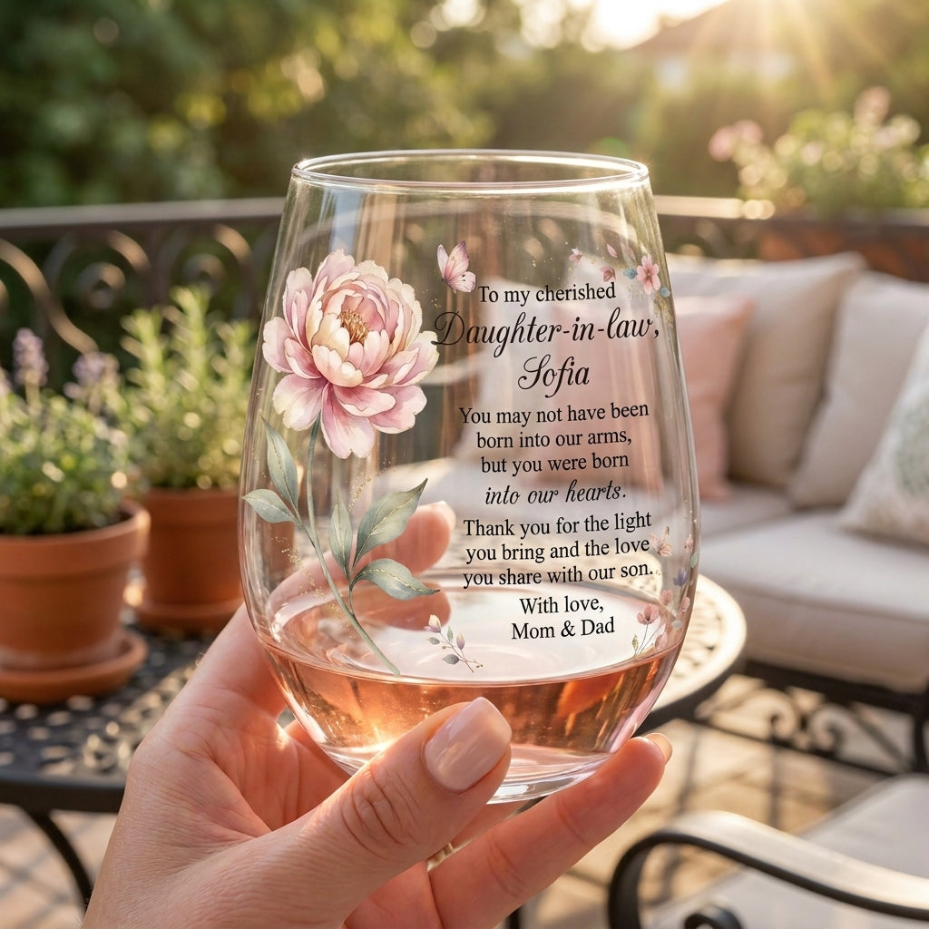 To My Cherished Daughter-in-Law  Personalized 15OZ Clear Wine Glass