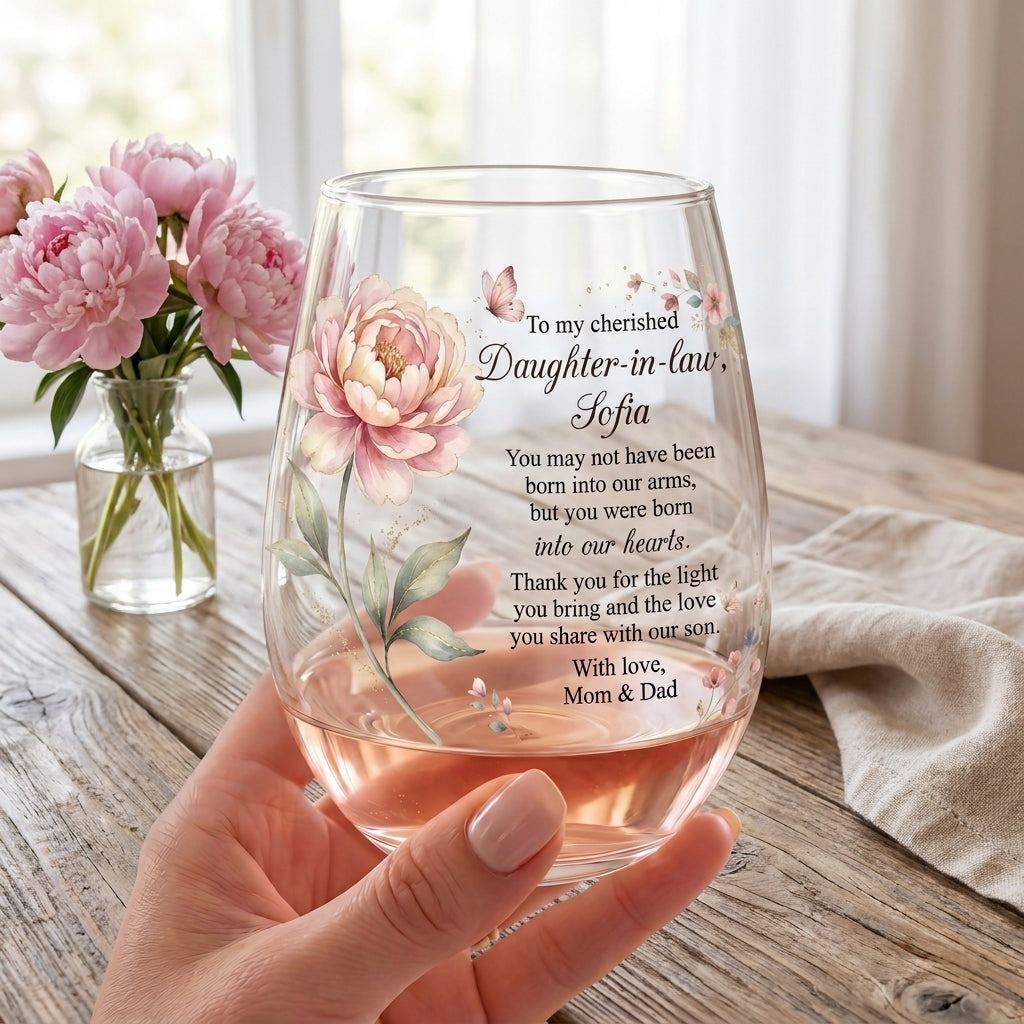 To My Cherished Daughter-in-Law  Personalized 15OZ Clear Wine Glass