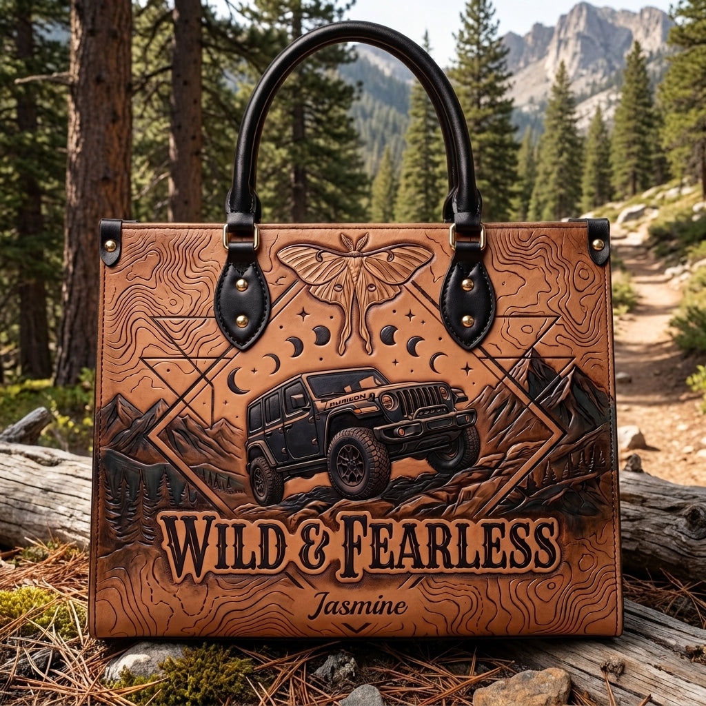 Wild & Fearless Butterfly Jeep Personalized Leather Bag
