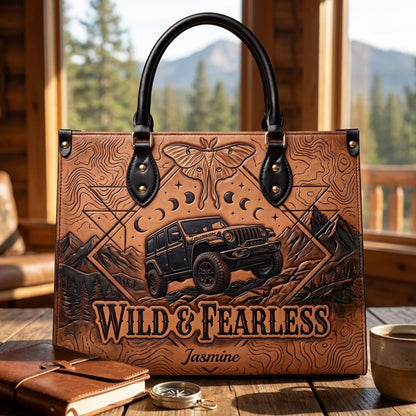 Wild & Fearless Butterfly Jeep Personalized Leather Bag