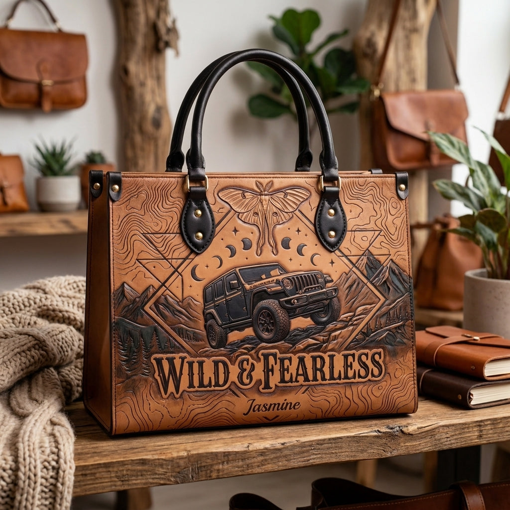 Wild & Fearless Butterfly Jeep Personalized Leather Bag