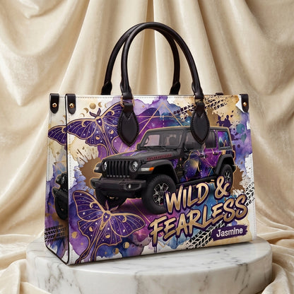Wild & Fearless Purple Butterfly Jeep Personalized Leather Bag + FREE Wallet