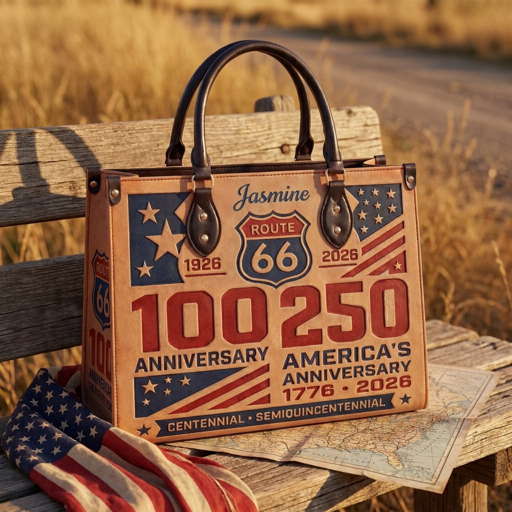 100 Years Anniversary Of Route 66 Personalized Leather Bag