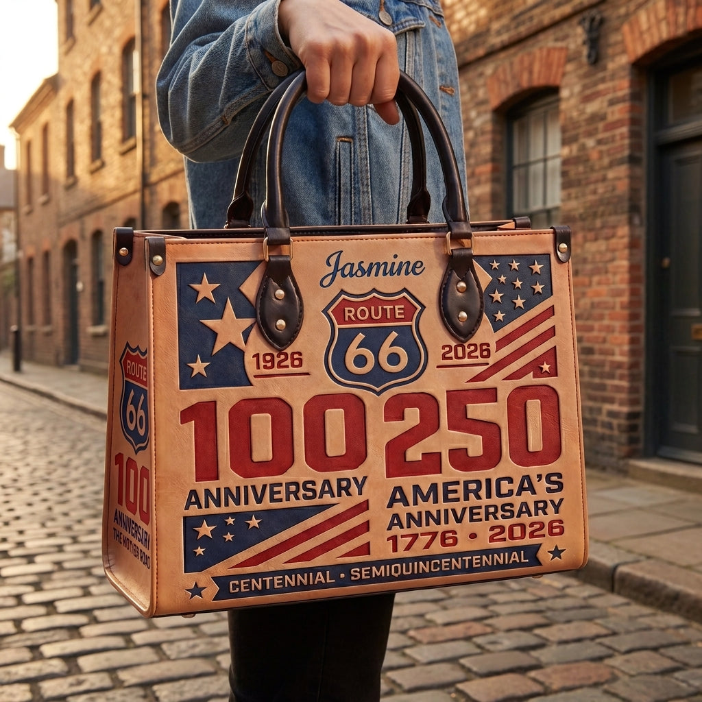 100 Years Anniversary Of Route 66 Personalized Leather Bag