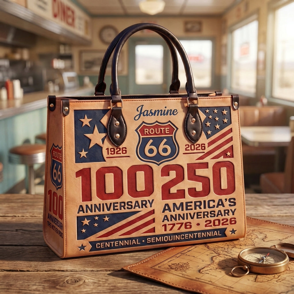 100 Years Anniversary Of Route 66 Personalized Leather Bag