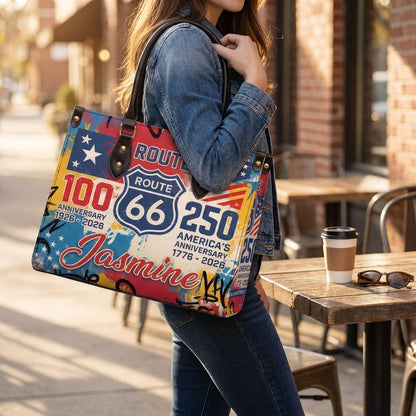 Route 66 Pop Art Personalized Leather Bag