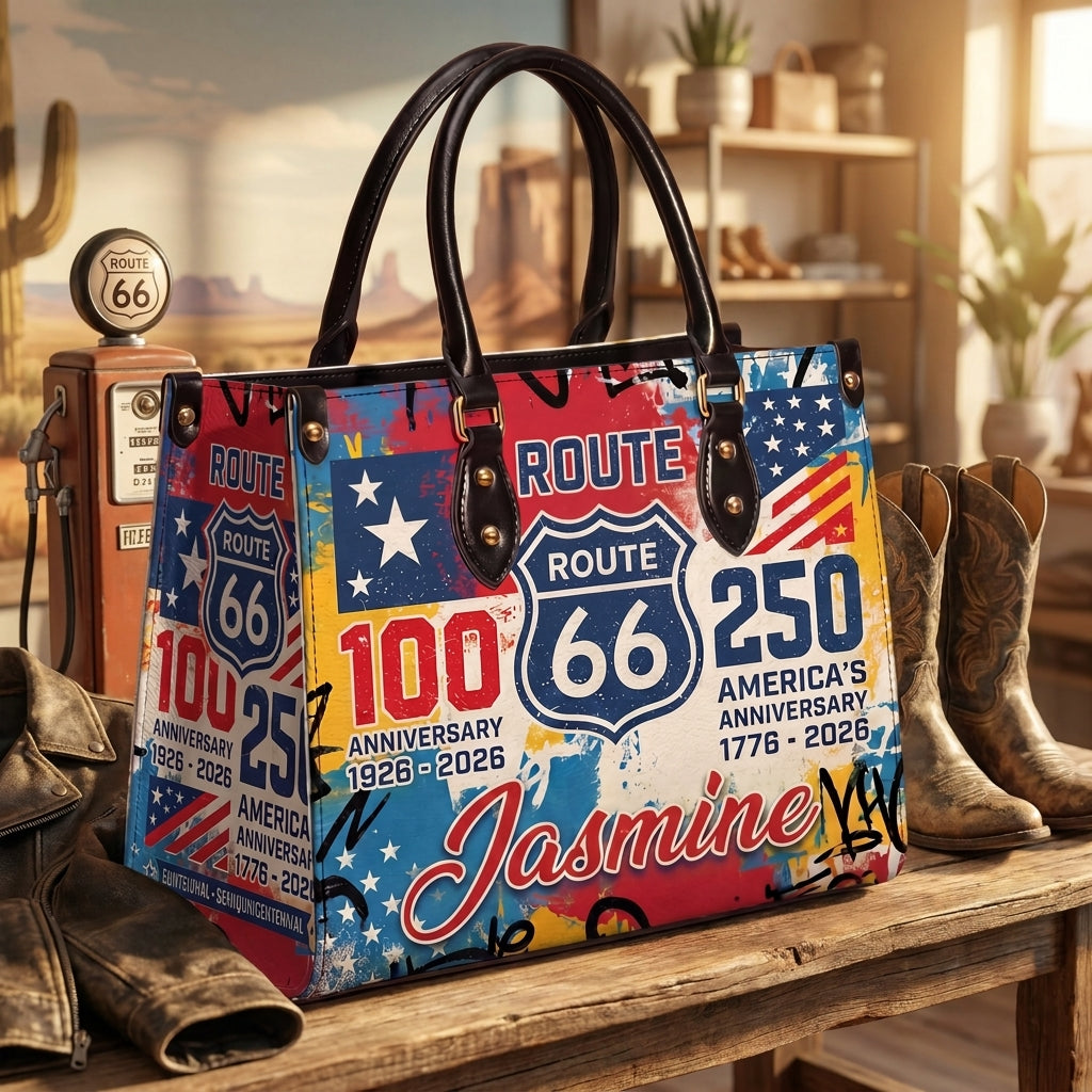 Route 66 Pop Art Personalized Leather Bag