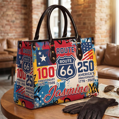 Route 66 Pop Art Personalized Leather Bag