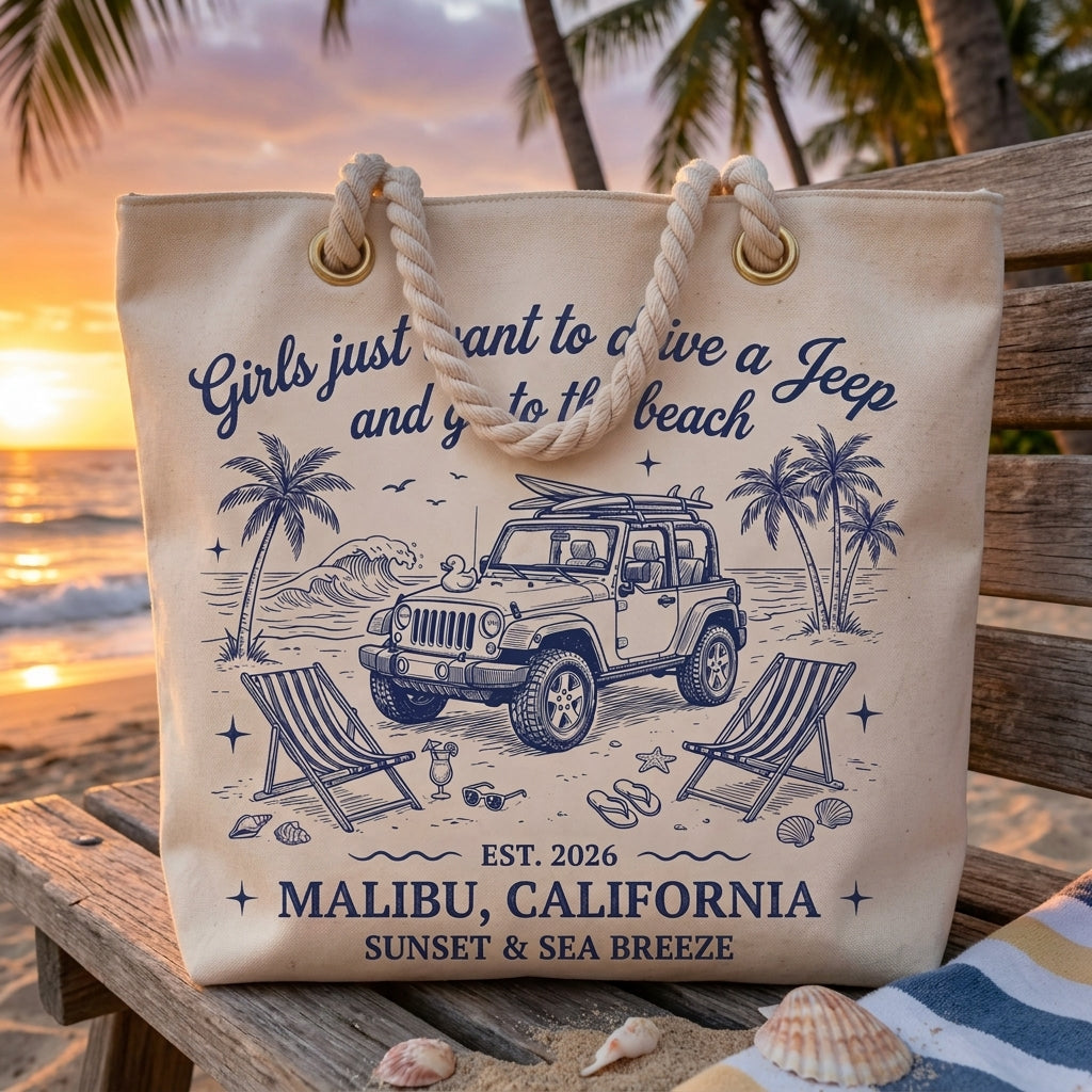Girls Just Want To Drive A Jeep Personalized Beach Bag
