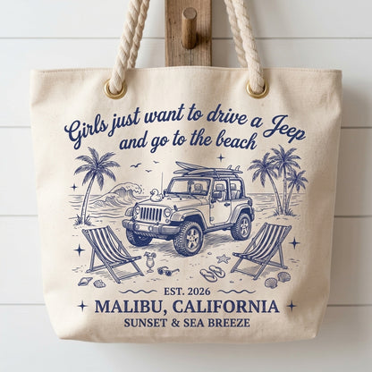 Girls Just Want To Drive A Jeep Personalized Beach Bag