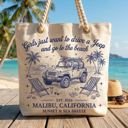 Girls Just Want To Drive A Jeep Personalized Beach Bag