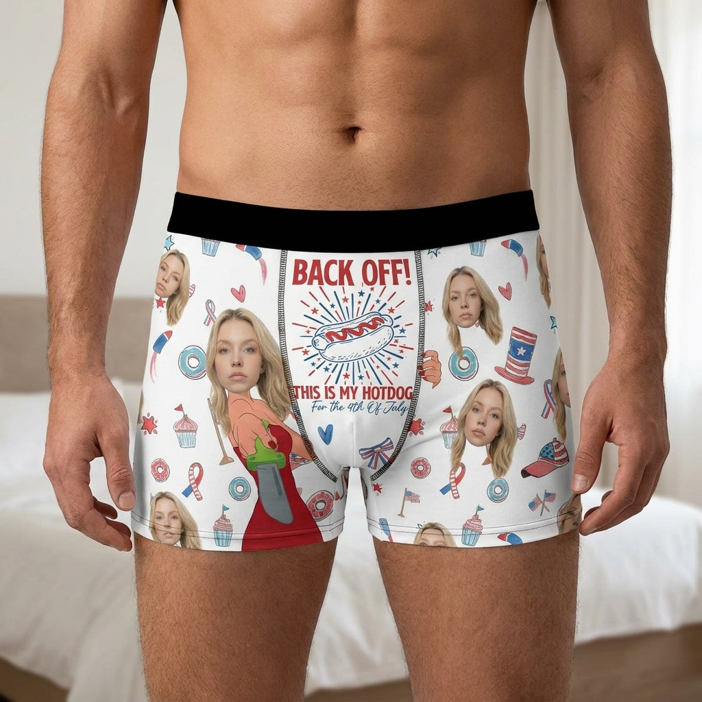 Back Off This Is My Hot Dog Personalized Face Boxer Briefs