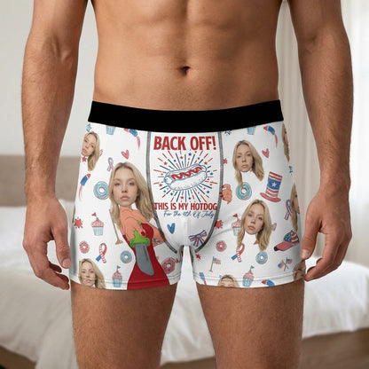 Back Off This Is My Hot Dog Personalized Face Boxer Briefs