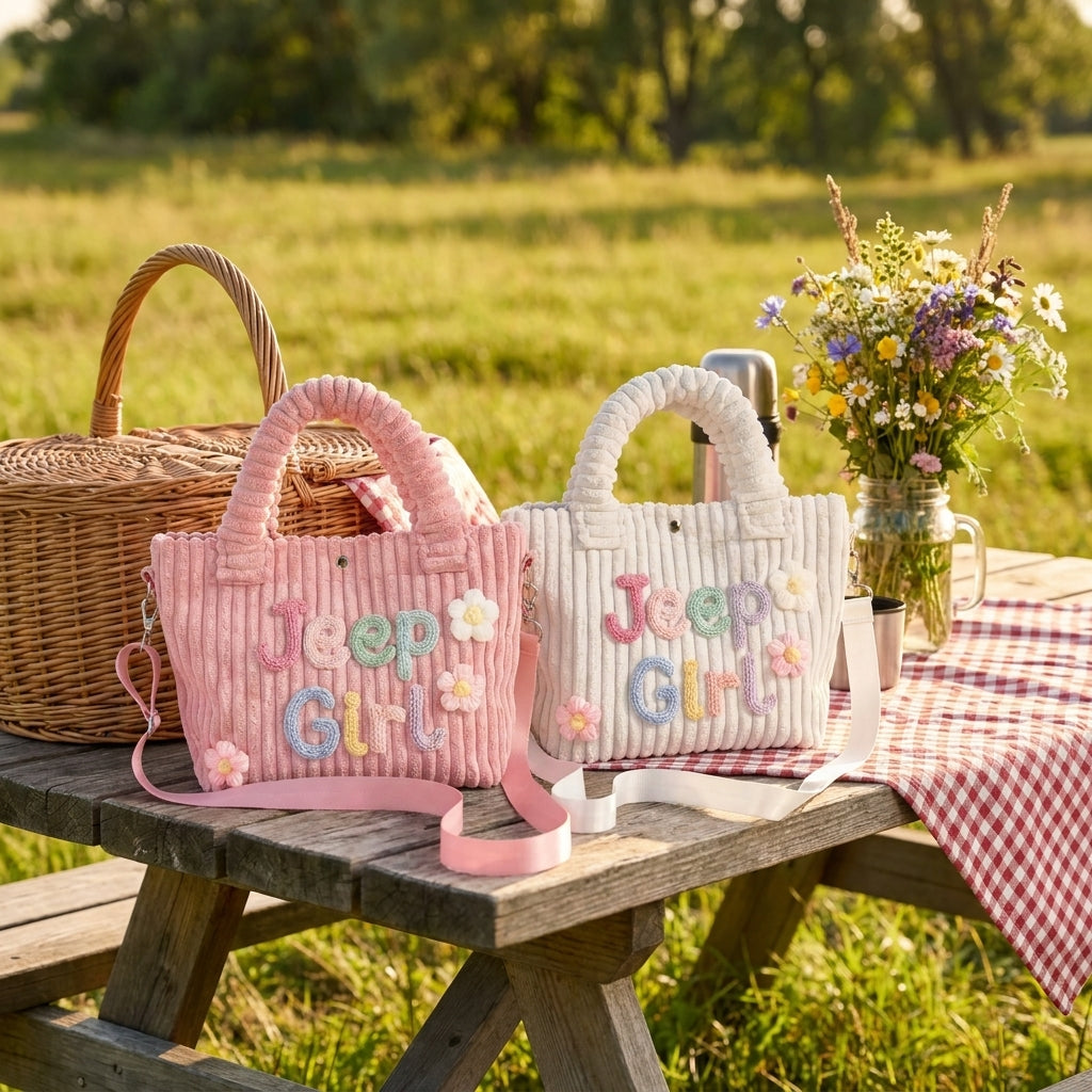 [BUY 1 GET 1 FREE] Jeep Girl Custom Embroidered Corduroy Bucket Handbag