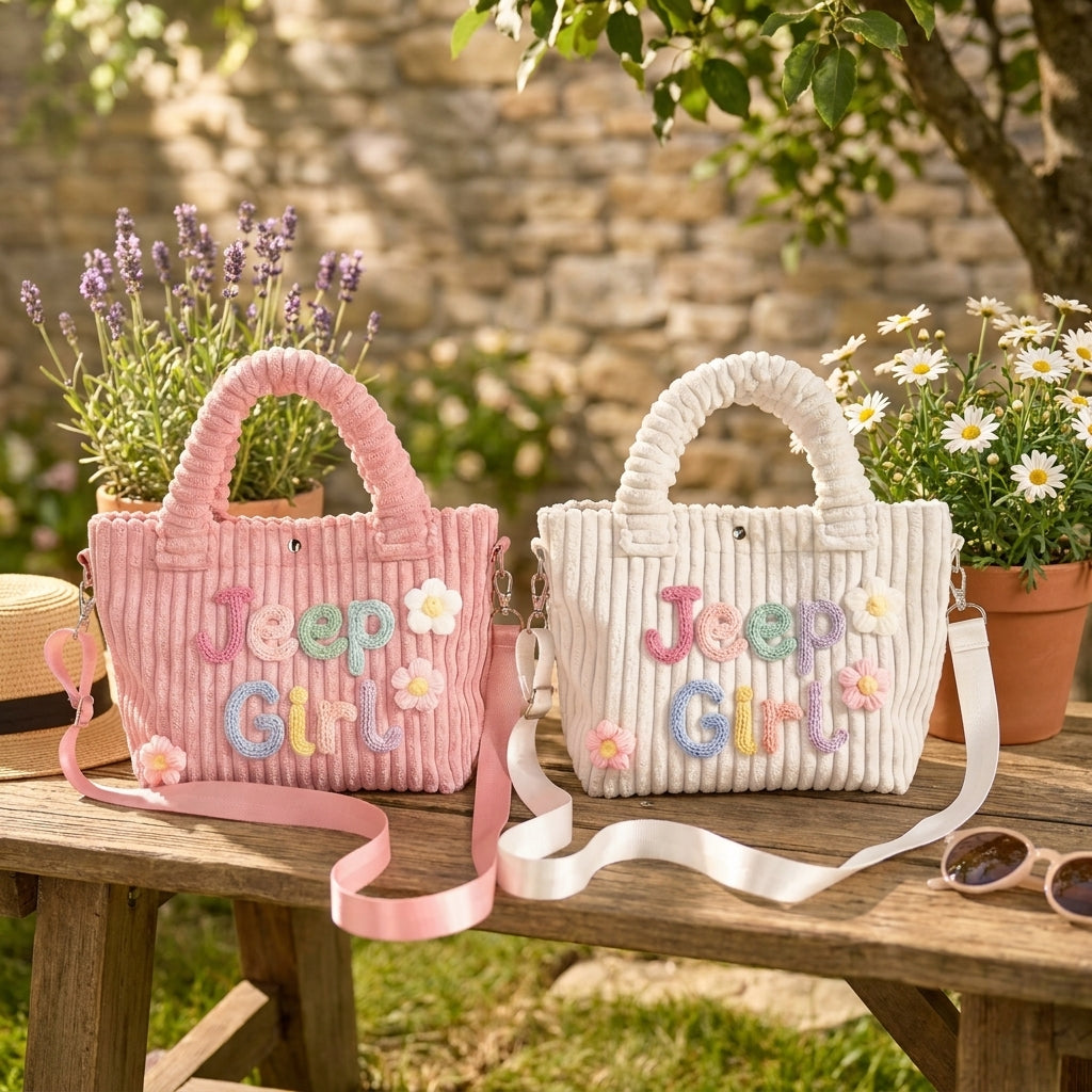 [BUY 1 GET 1 FREE] Jeep Girl Custom Embroidered Corduroy Bucket Handbag
