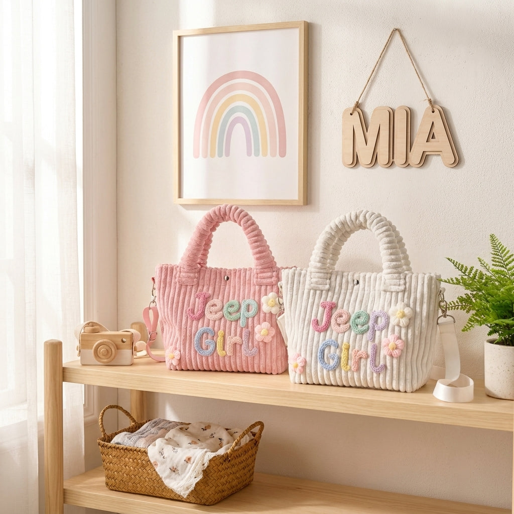 [BUY 1 GET 1 FREE] Jeep Girl Custom Embroidered Corduroy Bucket Handbag