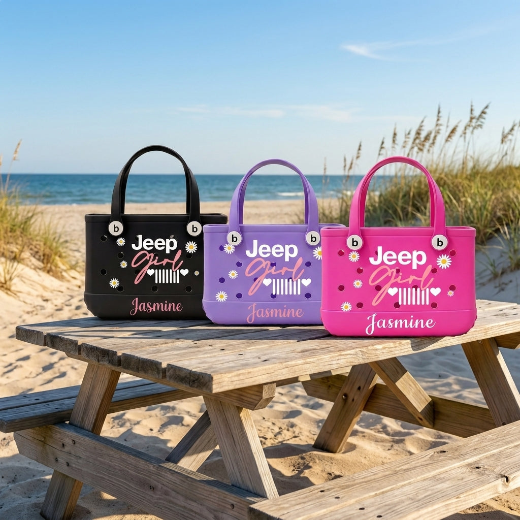 Jeep Girl Personalized Rubber Tote Bag