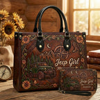 Jeep Girl Sunflower Personalized Leather Bag + Free Wallet