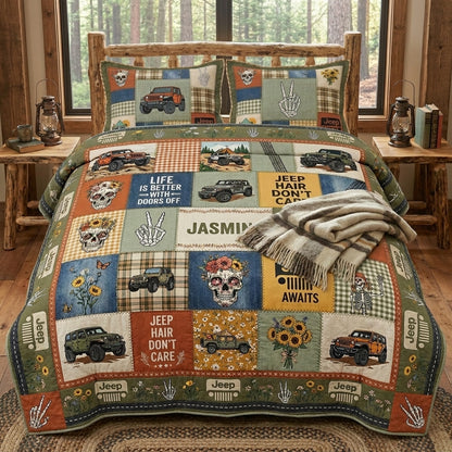 Jeep Skeleton Personalized Quilted Bedding Set