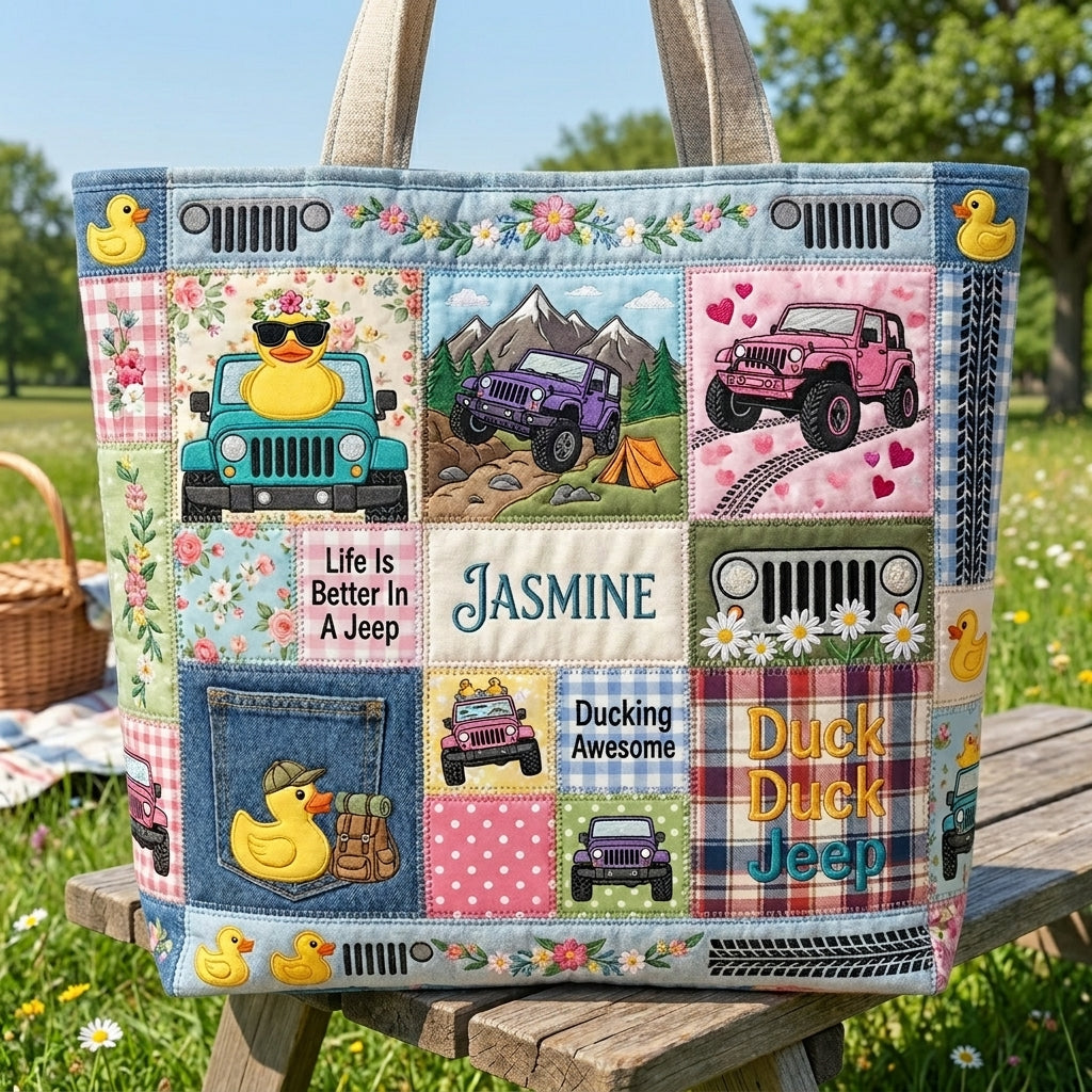 Duck Duck Jeep Personalized Quilted Tote Bag & Free-Motion Embroidery Wallet Set