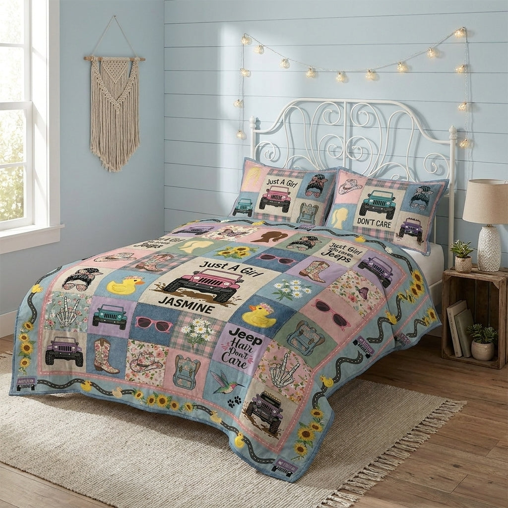 Just A Girl Who Loves Jeep Personalized Quilted Bedding Set