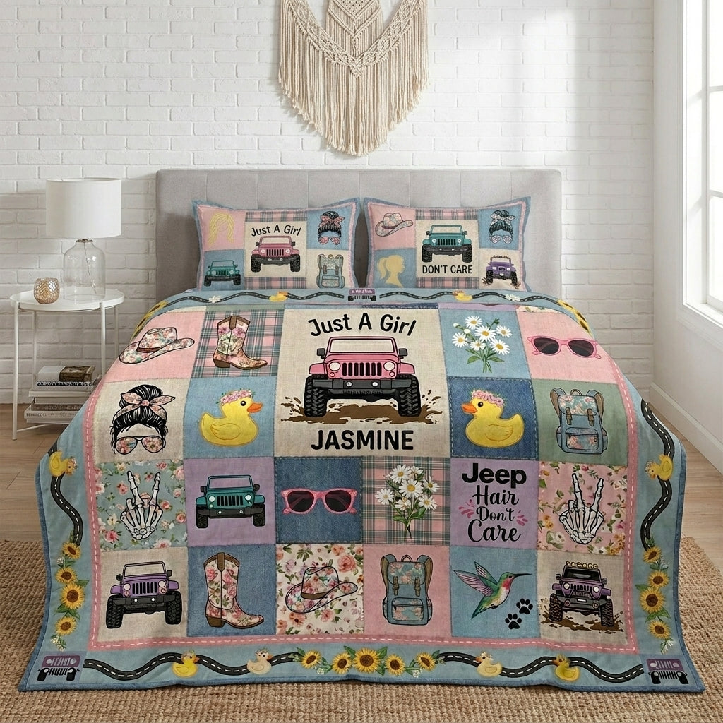 Just A Girl Who Loves Jeep Personalized Quilted Bedding Set