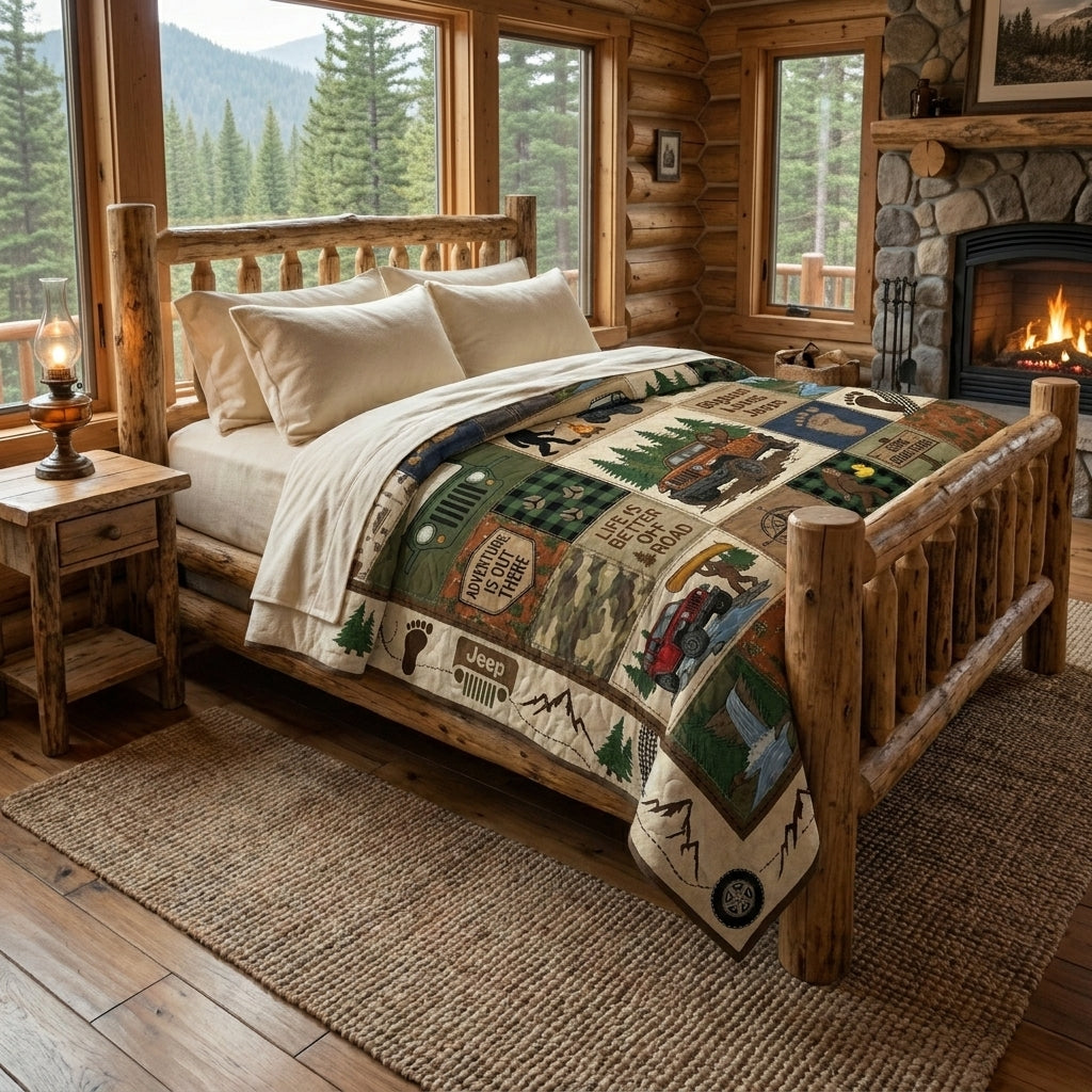 Bigfoot Loves Jeeps Personalized Quilted Bedding Set