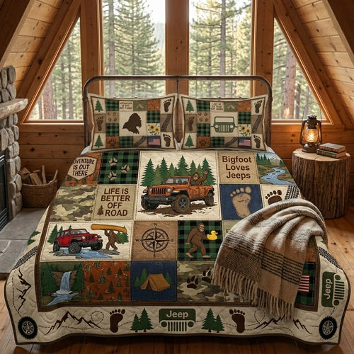 Bigfoot Loves Jeeps Personalized Quilted Bedding Set