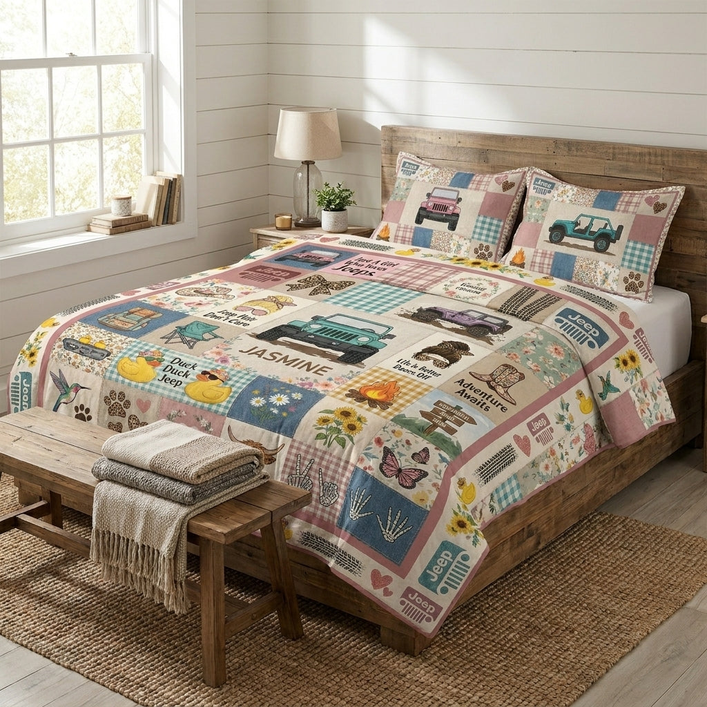 Jeep Hair Don't Care Personalized Quilted Bedding Set