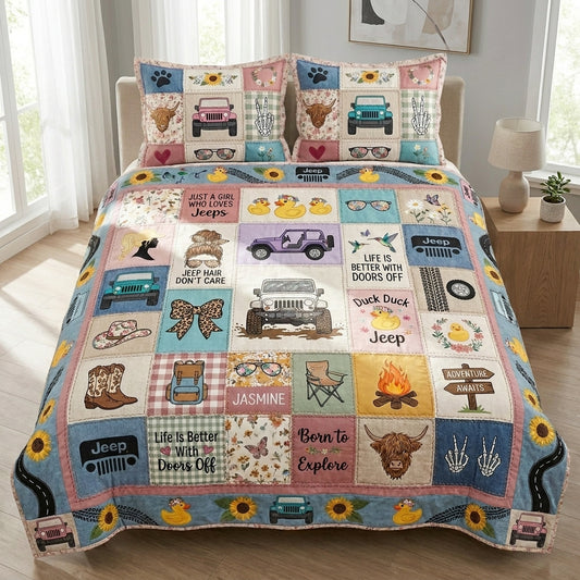 Highland Jeep Personalized Quilted Bedding Set