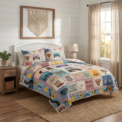 Highland Jeep Personalized Quilted Bedding Set