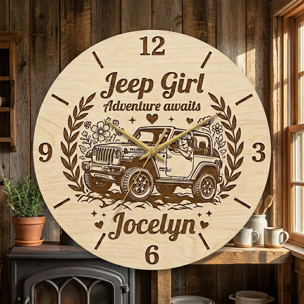 Jeep Girl Personalized Wooden Clock