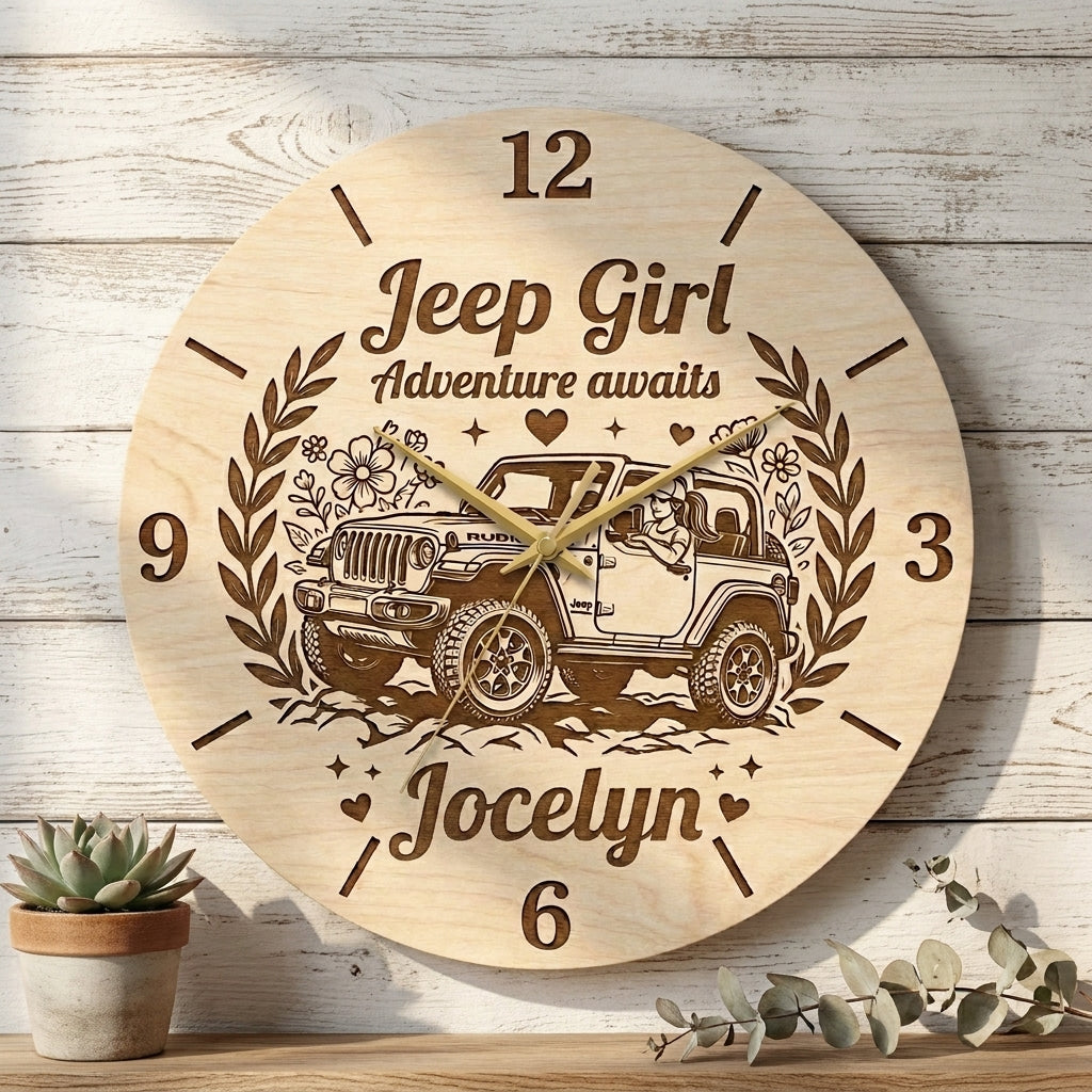 Jeep Girl Personalized Wooden Clock