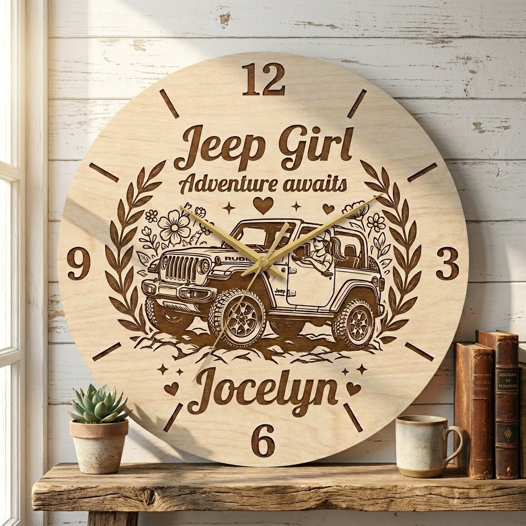Jeep Girl Personalized Wooden Clock