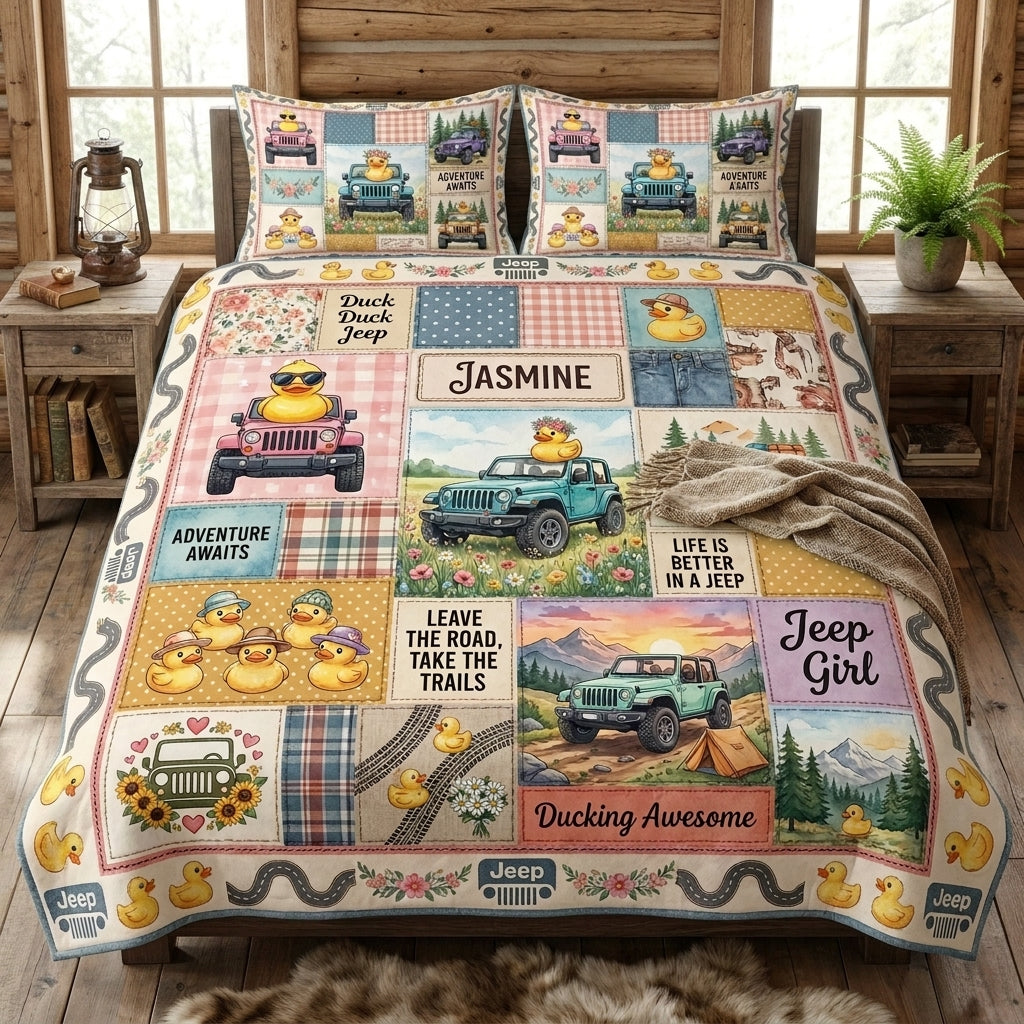 Duck Duck Jeep Personalized Quilted Bedding Set