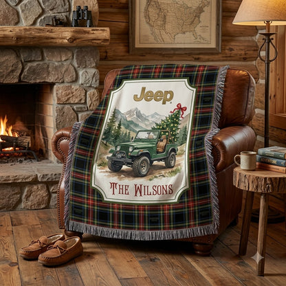 Xmas Jeep Personalized Woven Blanket