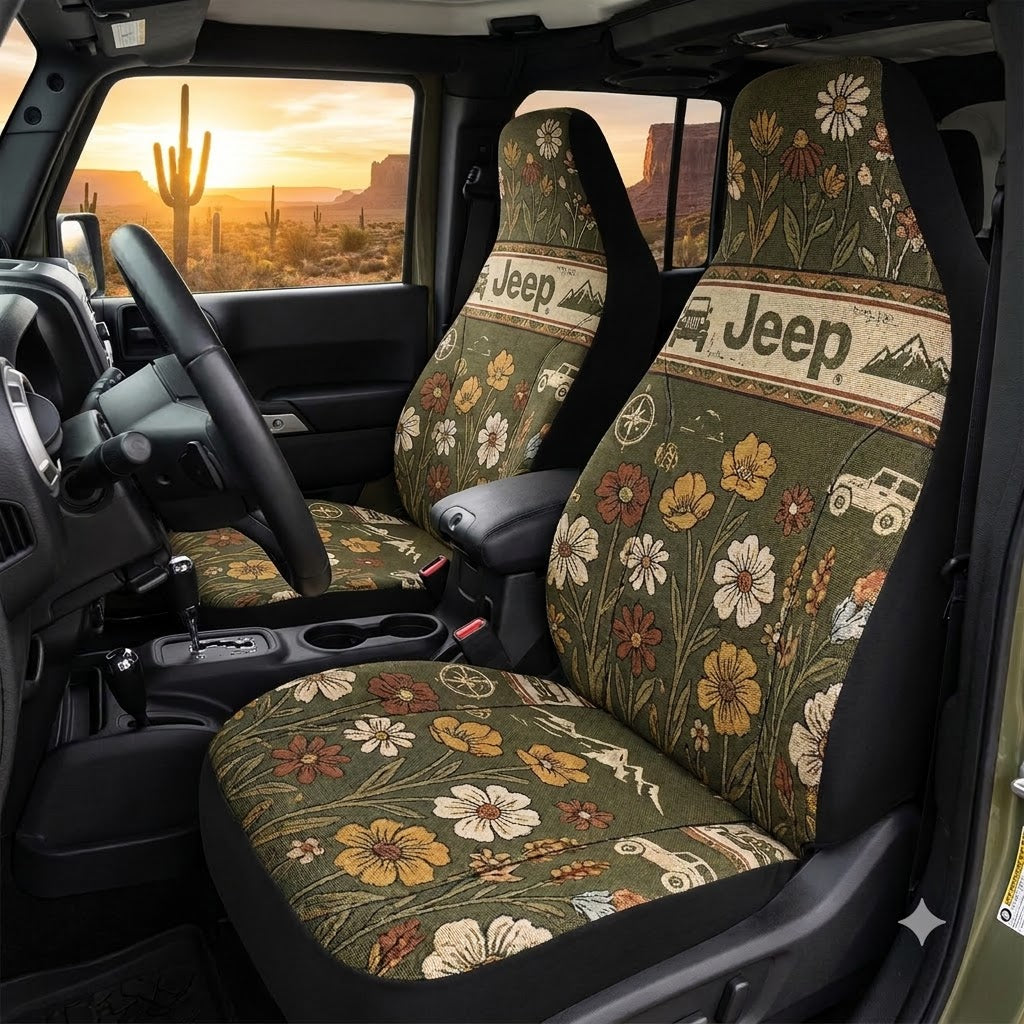 Retro Wildflower Jeep Car Seat Covers