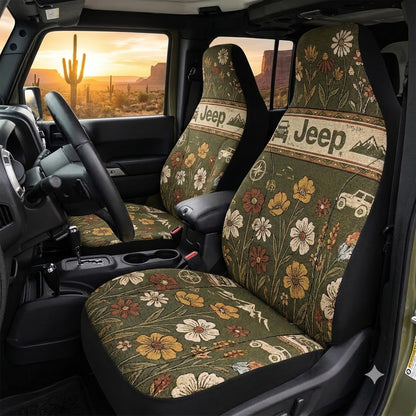 Retro Wildflower Jeep Car Seat Covers