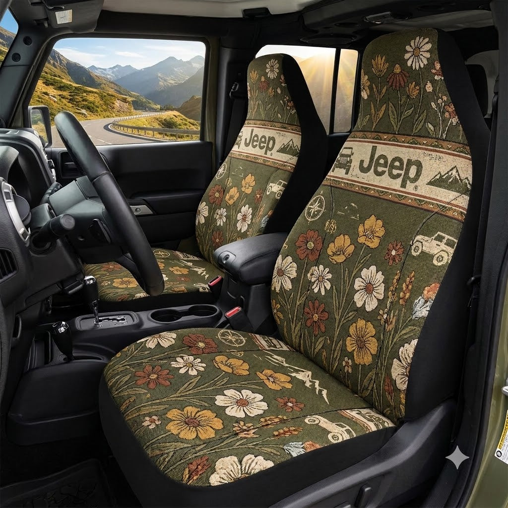 Retro Wildflower Jeep Car Seat Covers