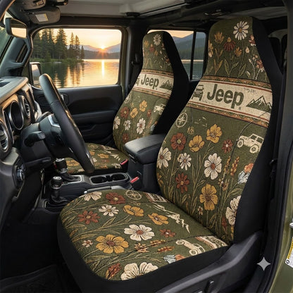 Retro Wildflower Jeep Car Seat Covers
