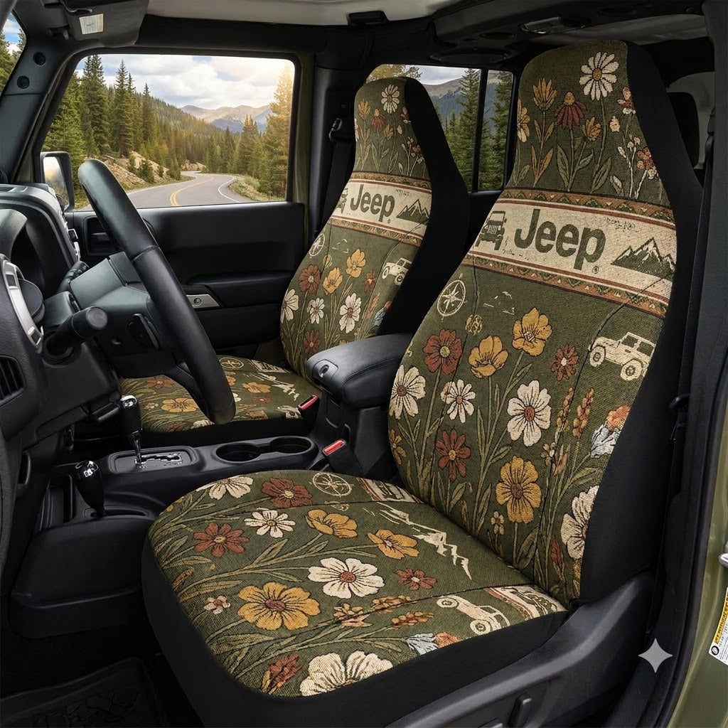 Retro Wildflower Jeep Car Seat Covers