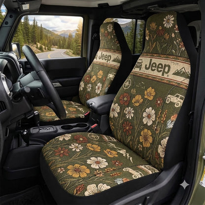 Retro Wildflower Jeep Car Seat Covers