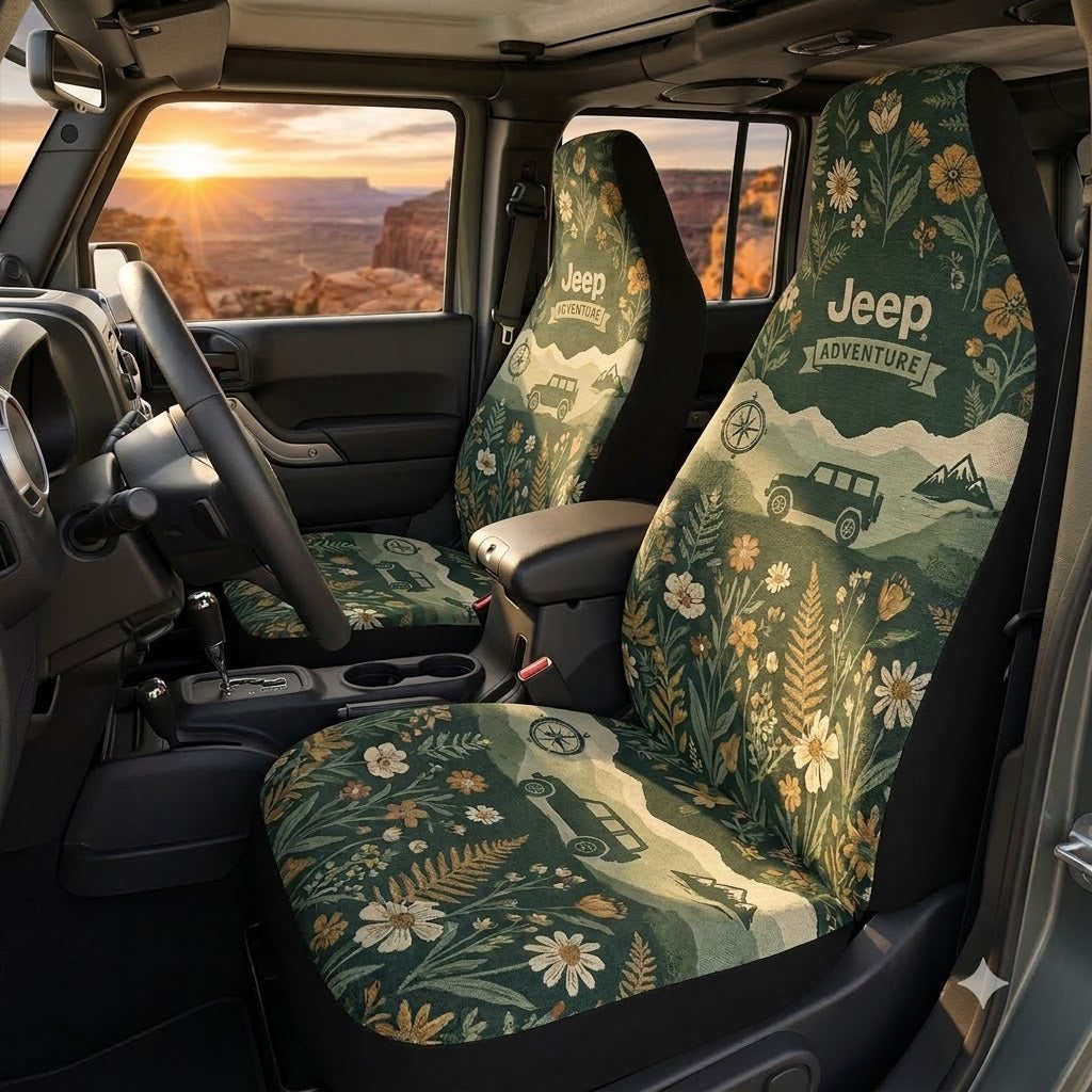 Boho Floral Jeep Car Seat Covers