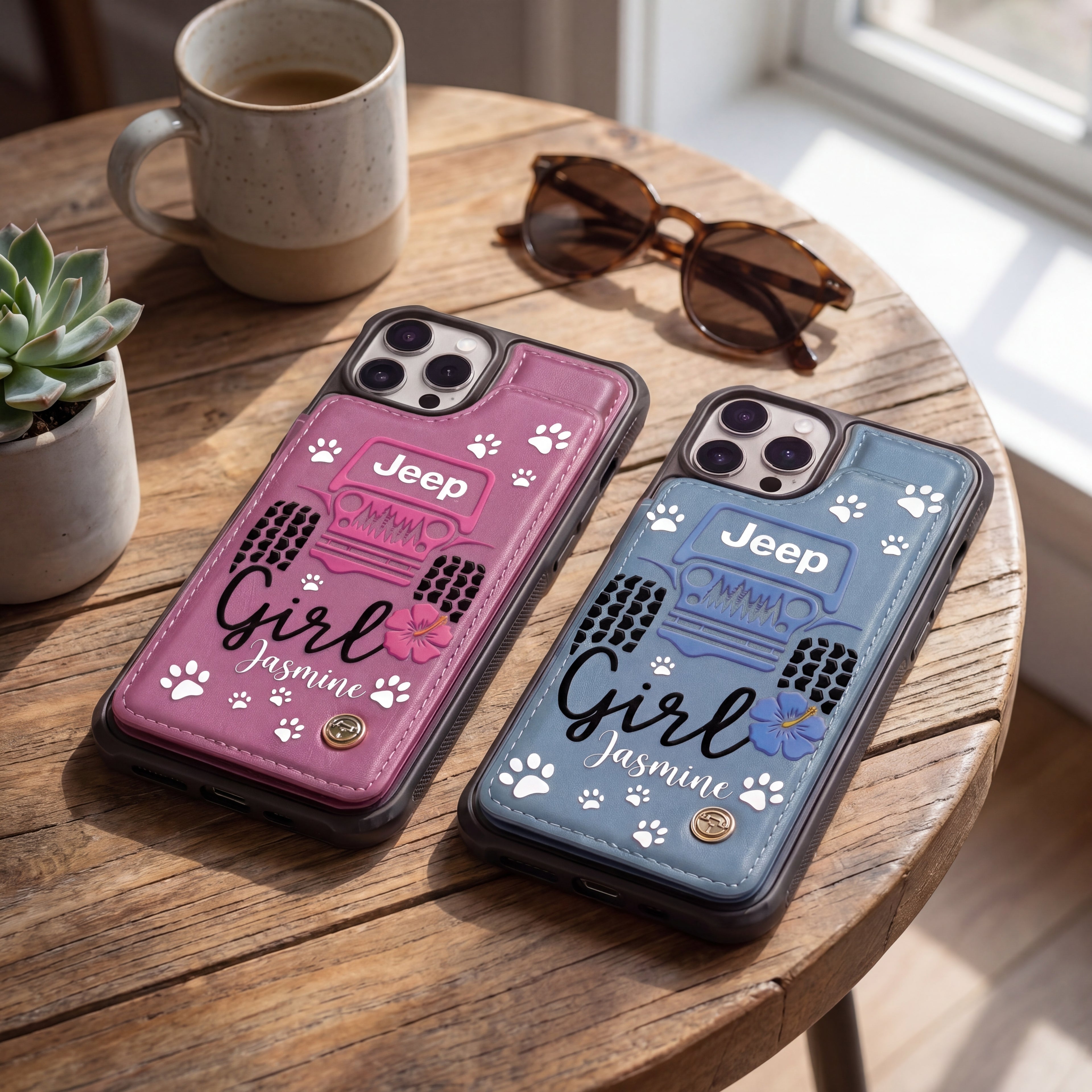 Jeep Girl Paw Personalized Leather Flip Wallet Phone