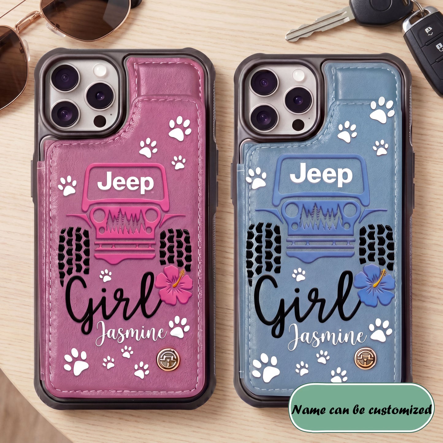 Jeep Girl Paw Personalized Leather Flip Wallet Phone